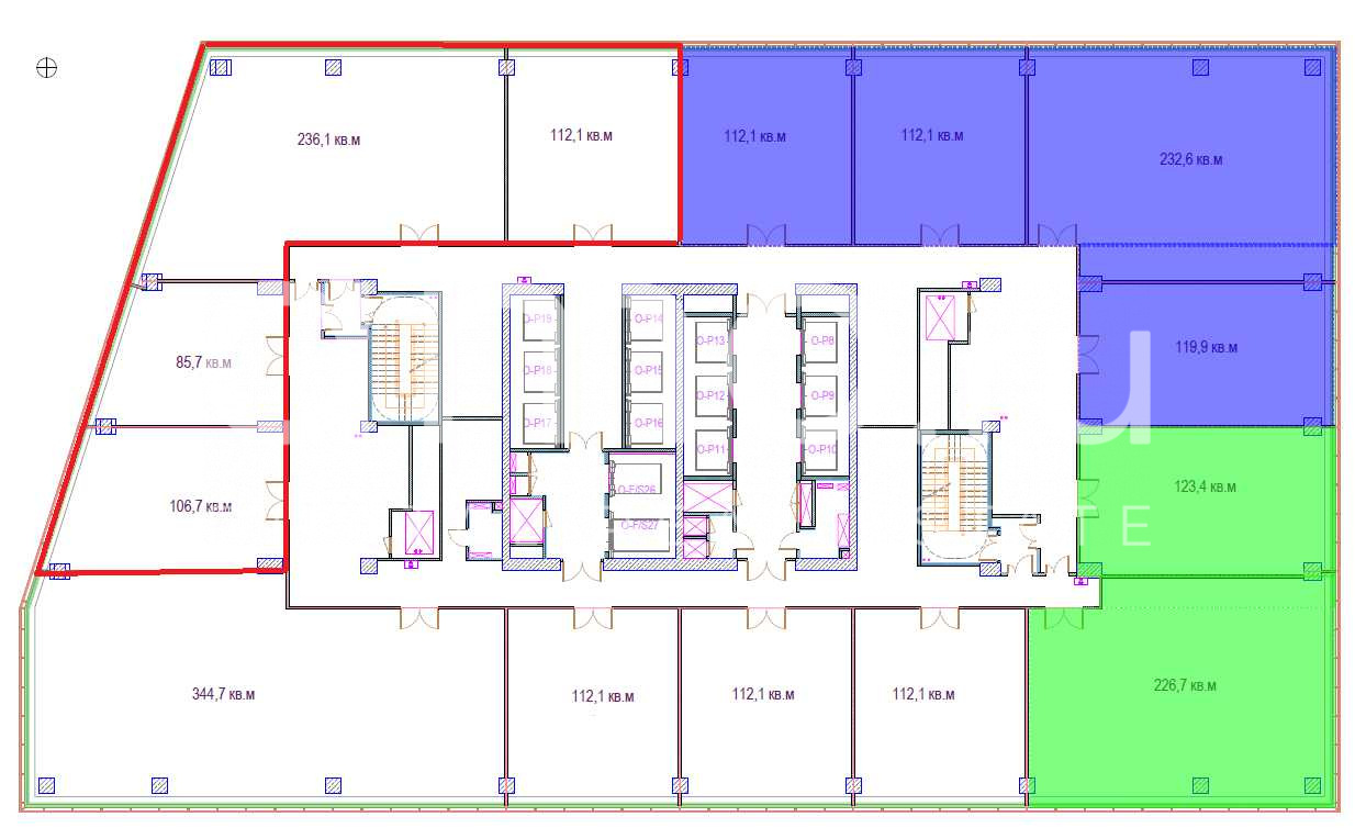 Планировка офиса 305.42-2538.17 м², 40 этаж, Бизнес-центр «ОКО»